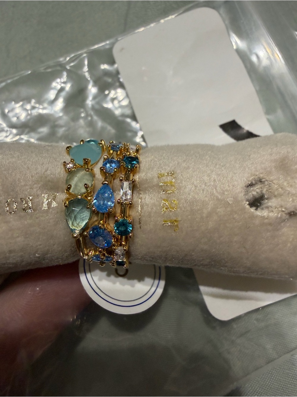 Anthropologie Gold Plated Blue Multi-Stone Stackable Ring Set